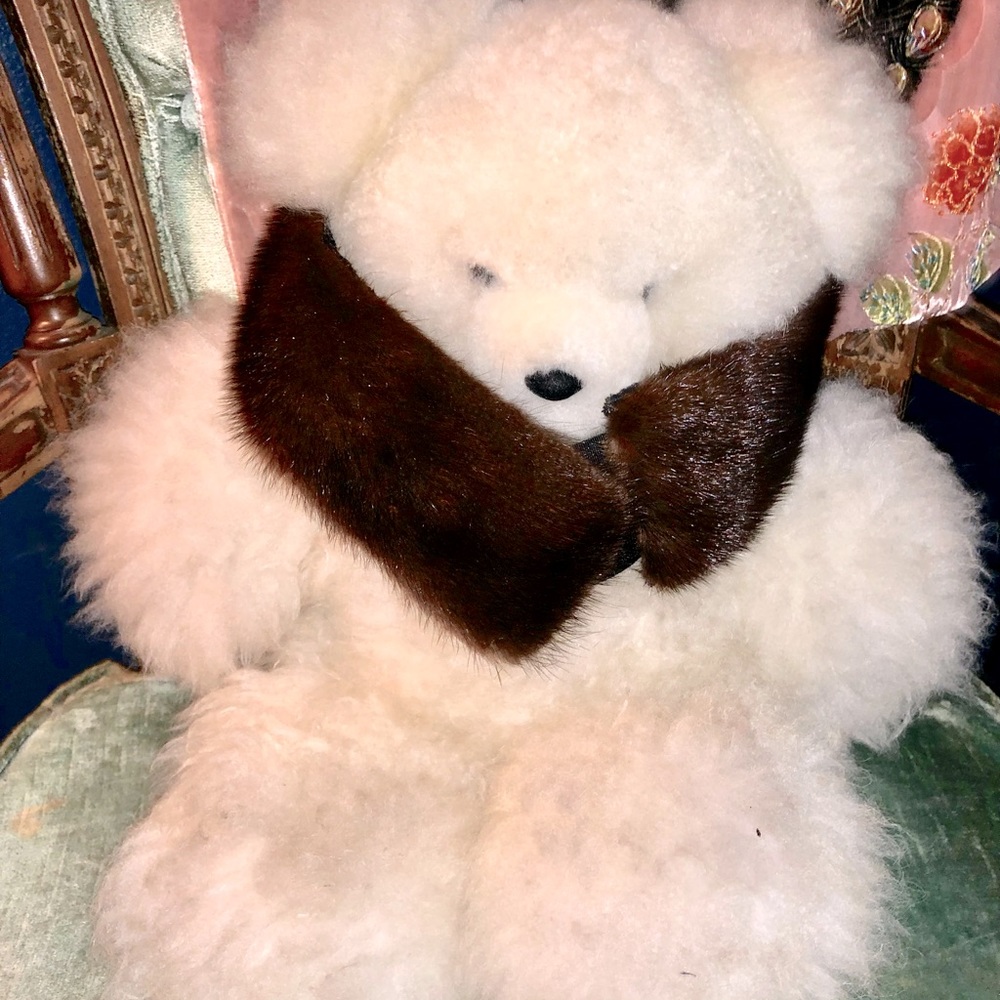 Real white fox fur and minkTeddy bear by Helen Duggan Valentine’s Day gift